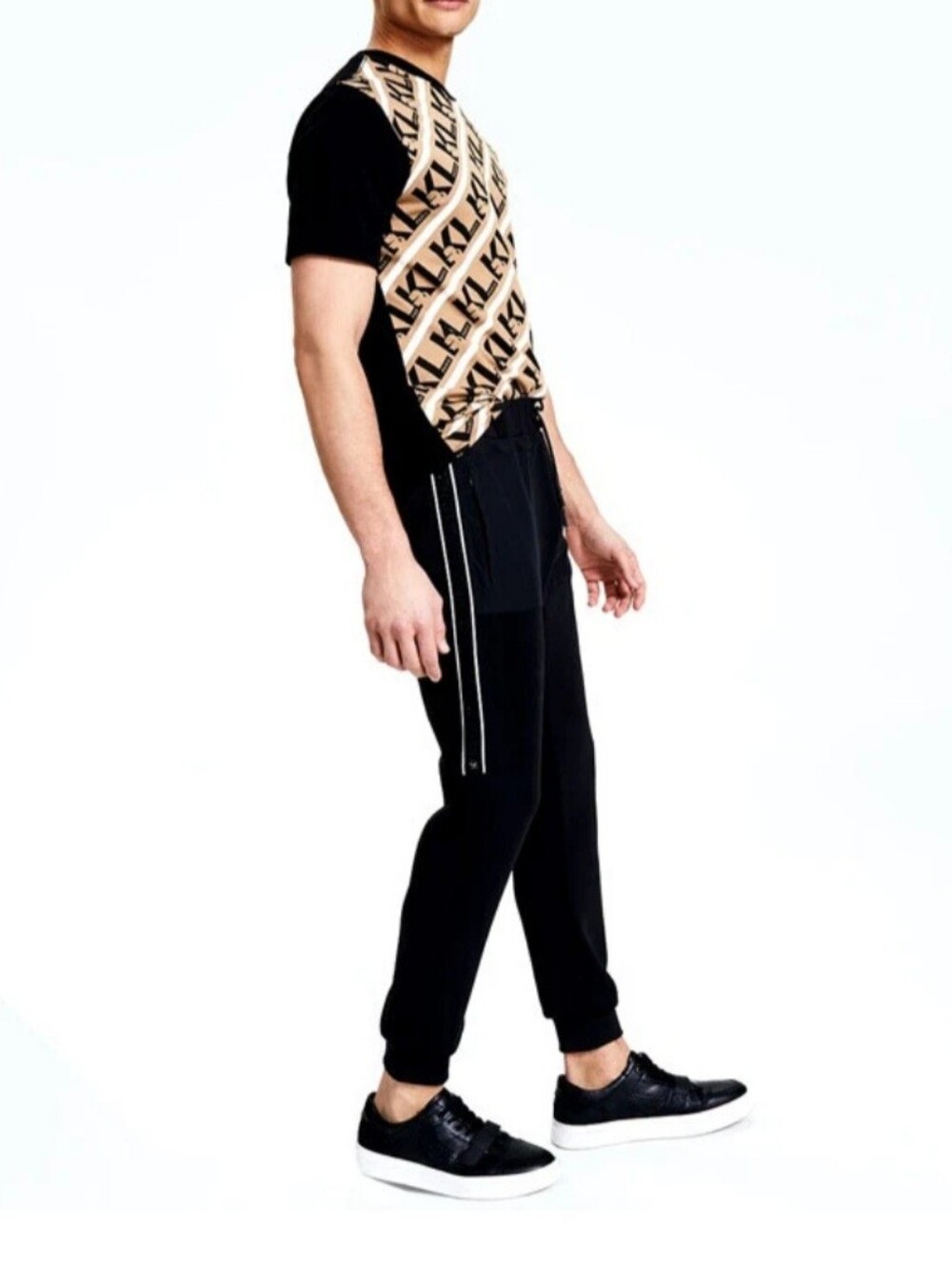 Karl Lagerfeld Paris Men Logo Tape Jogger Gym Track Pants Black Small *Read*